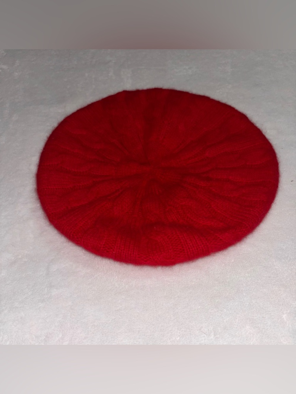 Lauren Ralph Lauren Red Cable Knit Lambs Wool and Rabbit Hair Blend Beret